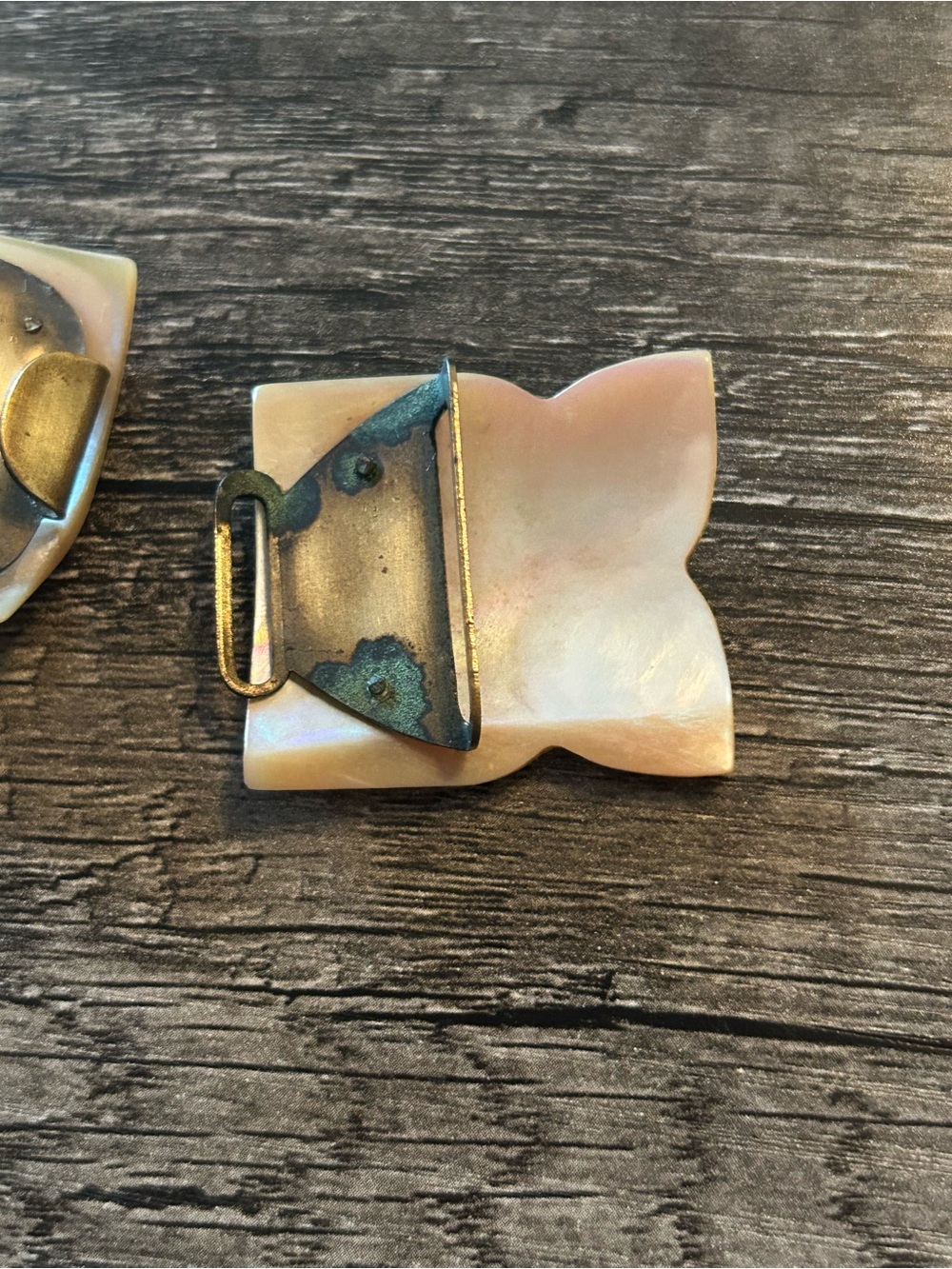 Mother of Pearl Iridescent Buckle and Shell Mix - White and Cream and Gold Tones - Picture 5 of 5